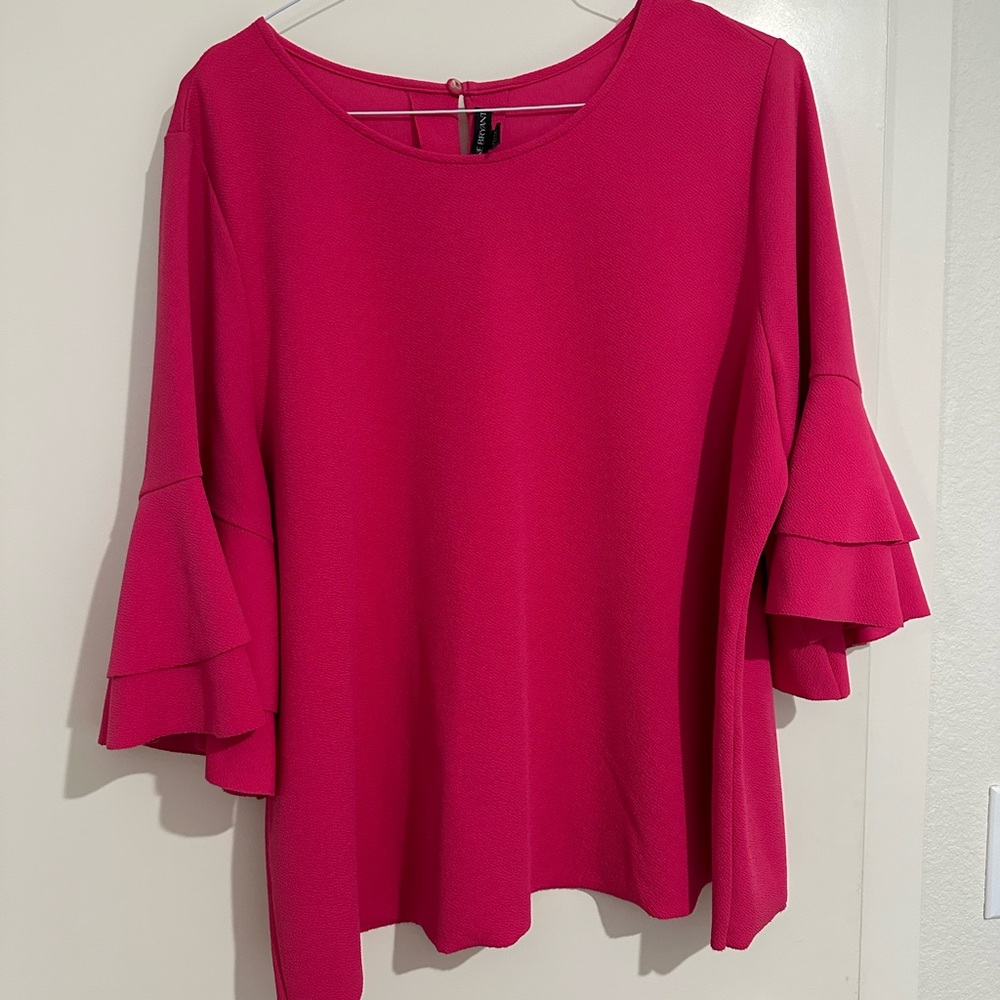 Size 22/24 - Lane Bryant Women's Hot Pink Ruffle Tiered Bell Sleeve Blouse.